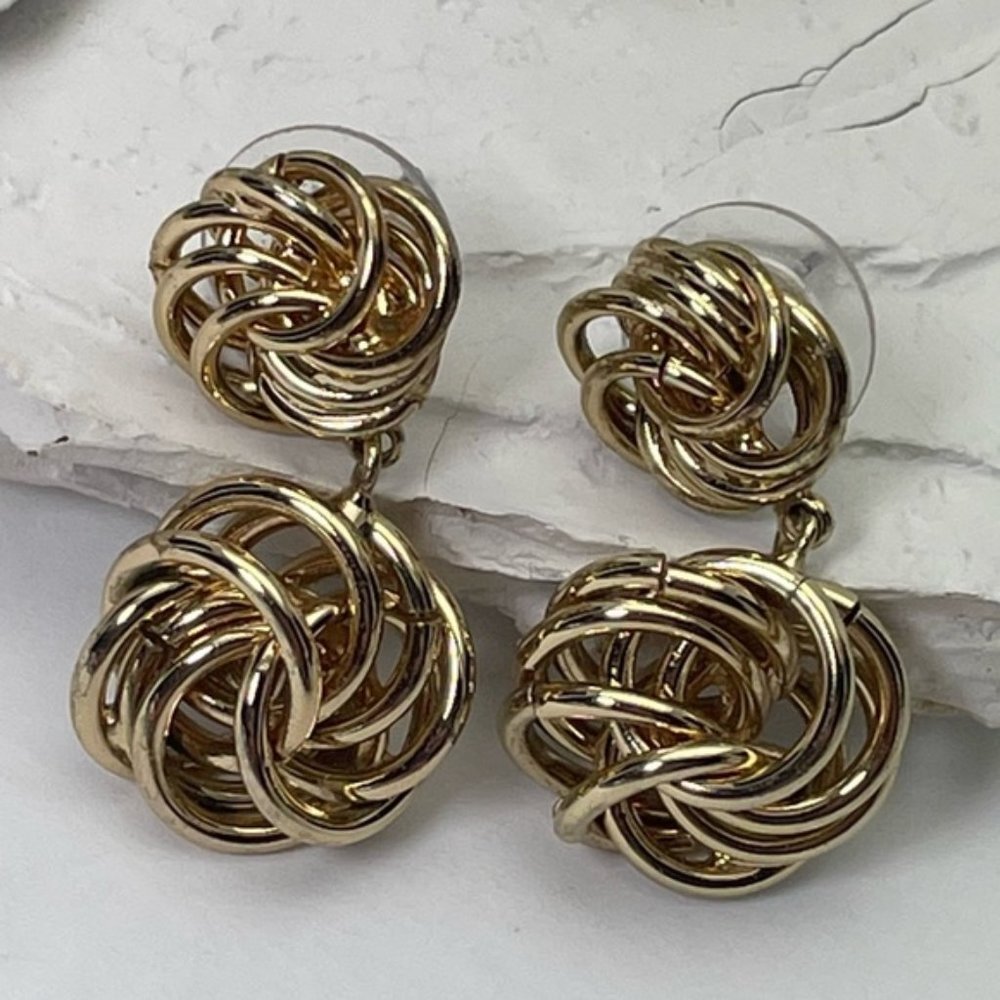 Gold Tone Double Knot Dangle Earrings